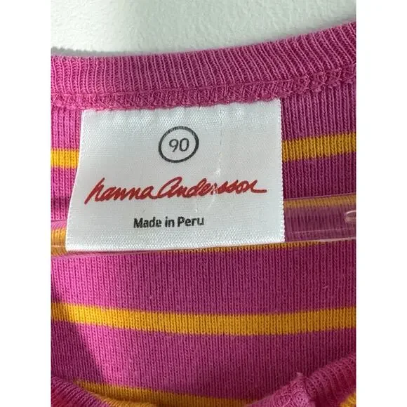 Hanna Andersson Girls Fit & Flare Pink Yellow Striped Cotton Dress Size 2-3T - Picture 5 of 6